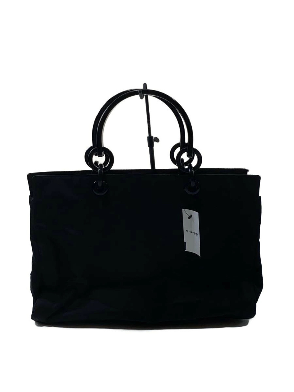 Prada black tote distinctive circular tortoiseshell style handles